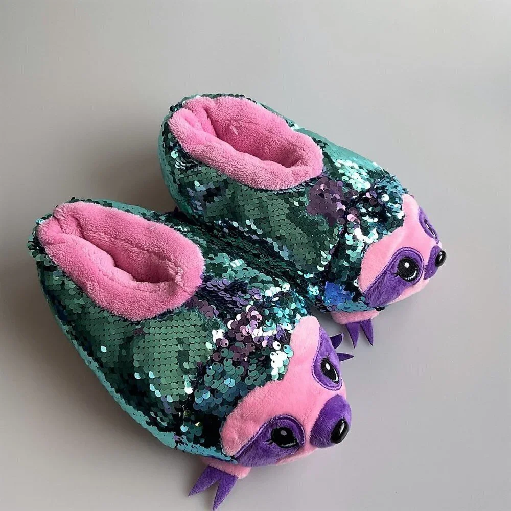 BUILD A BEAR RACCOON FLIP SEQUIN SLIPPERS MEDIUM 13-1